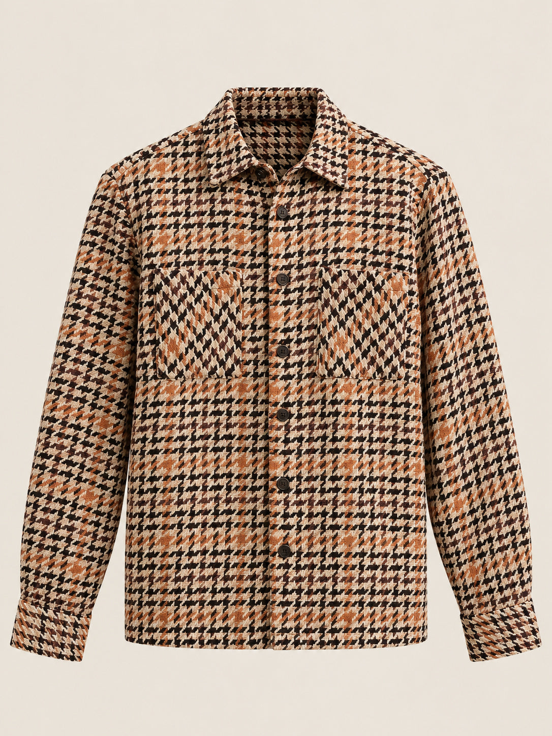 Natural Houndstooth-Weave Overshirt