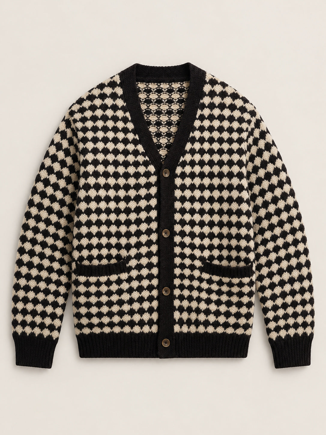 Black And Ecru Bubble Knit Cardigan