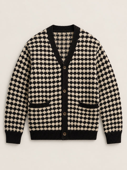 Black And Ecru Bubble Knit Cardigan