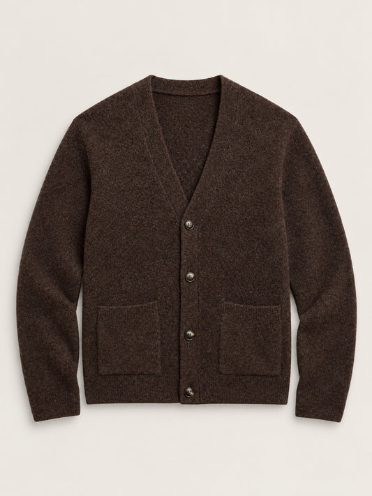 Chocolate Brown Fluffy Wool Knit Cardigan