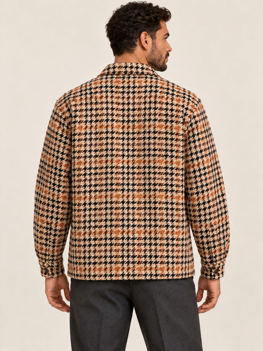 Natural Houndstooth-Weave Overshirt