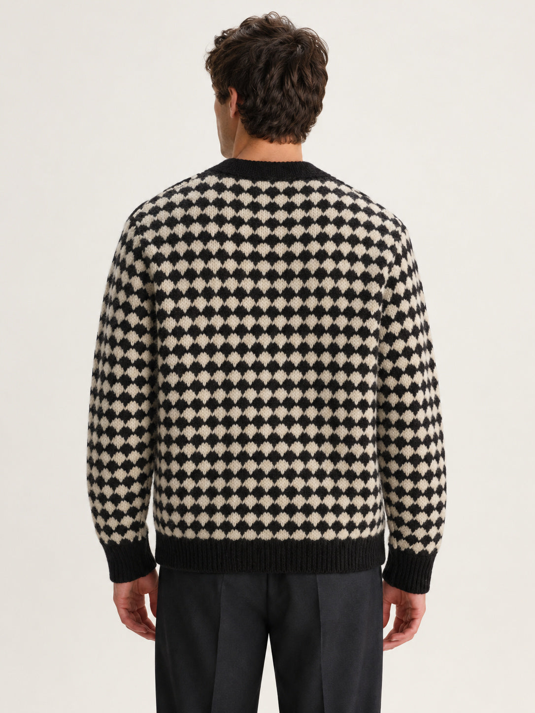 Black And Ecru Bubble Knit Cardigan