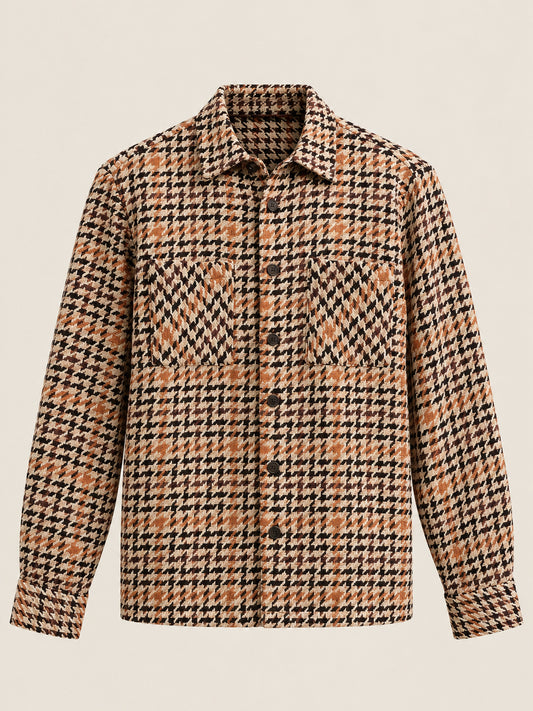 Natural Houndstooth-Weave Overshirt