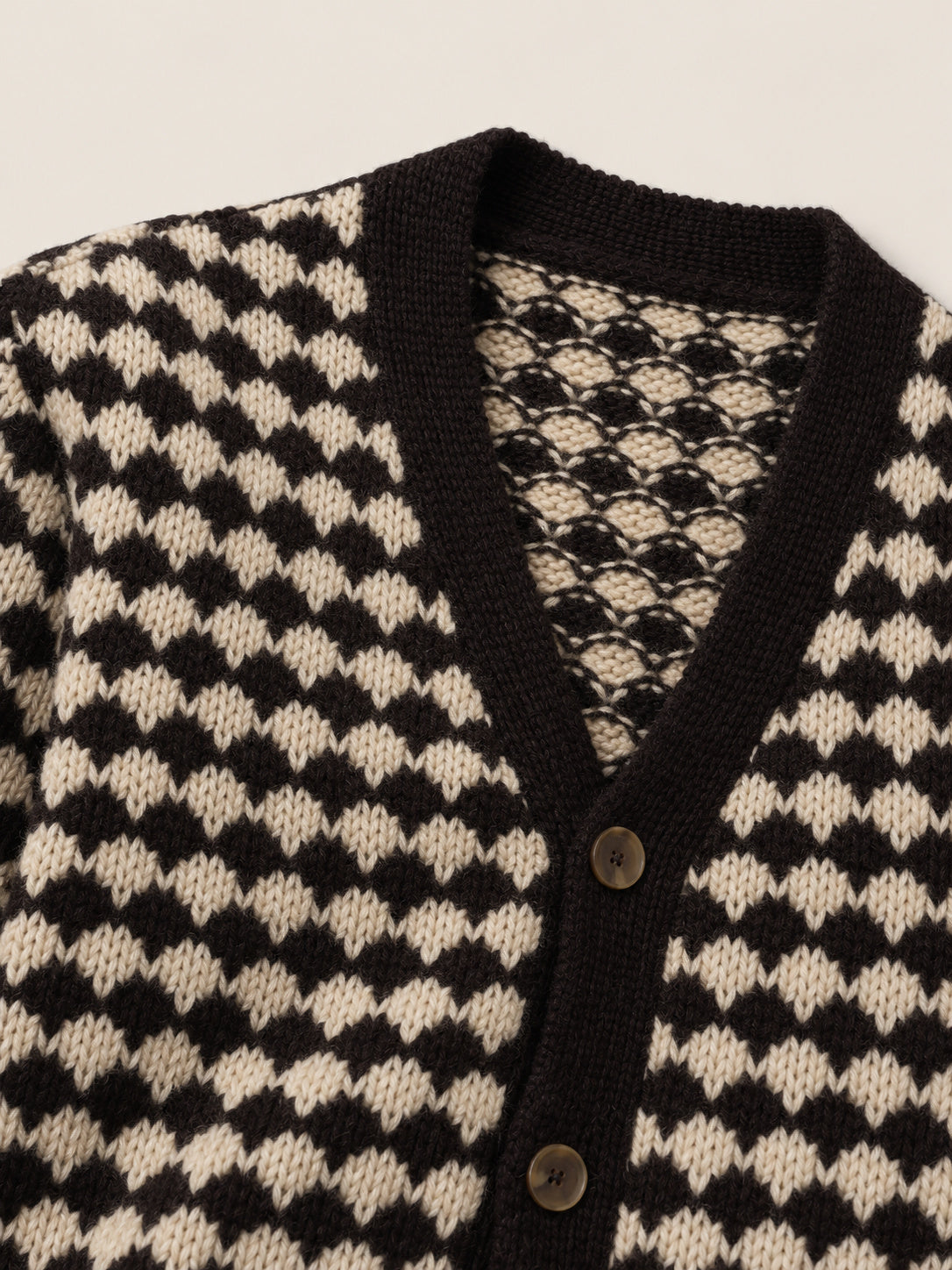 Black And Ecru Bubble Knit Cardigan