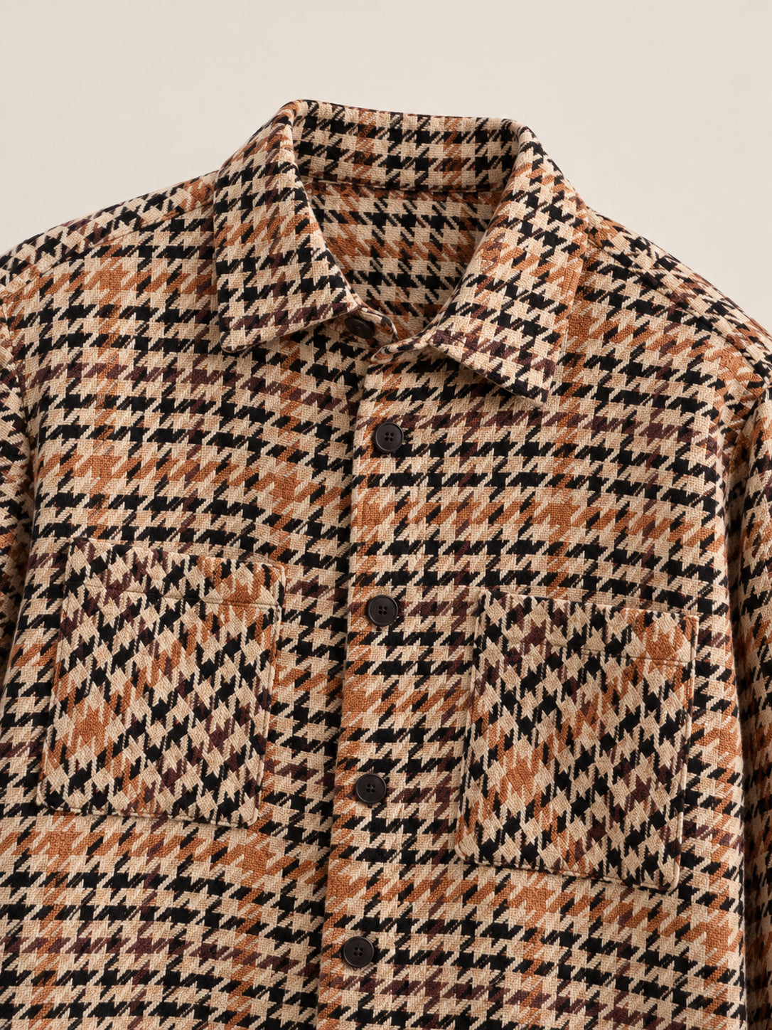 Natural Houndstooth-Weave Overshirt