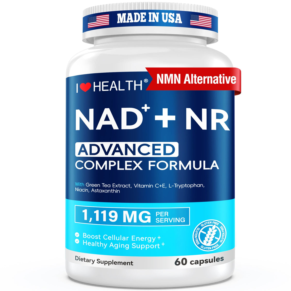 NAD+ Supplement 300mg with NR 150mg | NMN Alternative & Resveratrol-Like Benefits | 6000mg Green Tea Extract + Astaxanthin | Anti-Aging Cellular Energy Support | 60 Capsules, Made in USA